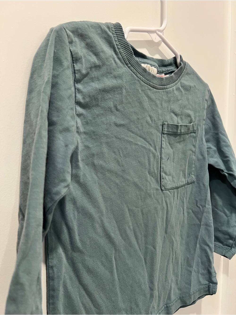 Zara Kids Long Sleeve Pocket Tee 2-3 Years (98) Blue-Green Cotton Shirt
